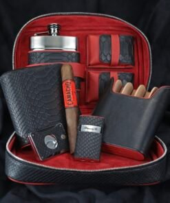 Havana Traveler -Black Python Pattern Leather, with cutter and lighter