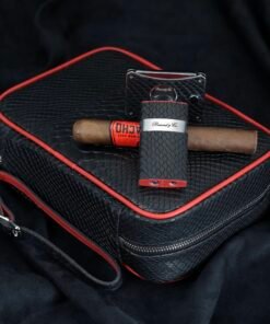 Alternative view of Havana Traveler -Black Python Pattern Leather, with cutter and lighter