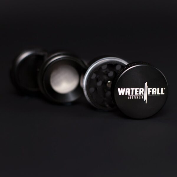 43mm-4-PieceGrinder-Black-1.jpg Waterfall 4-Piece Dry Herb Grinder with Removable Screen – Gloss (43mm)