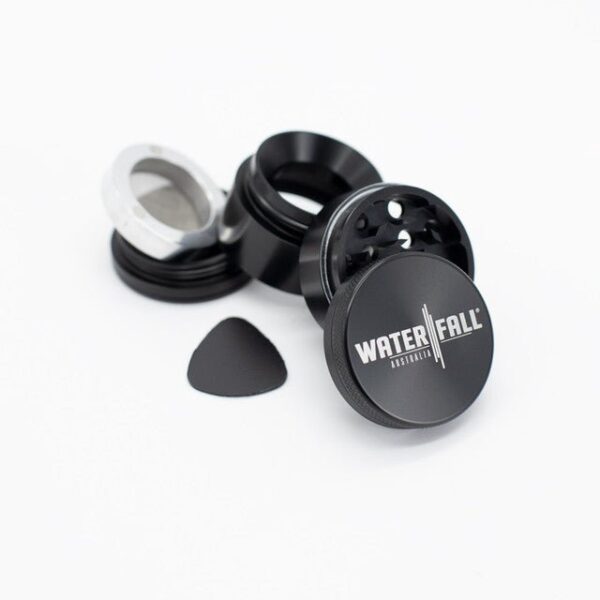 43mm-4-PieceGrinder-Black-3.jpg Waterfall 4-Piece Dry Herb Grinder with Removable Screen – Gloss (43mm)