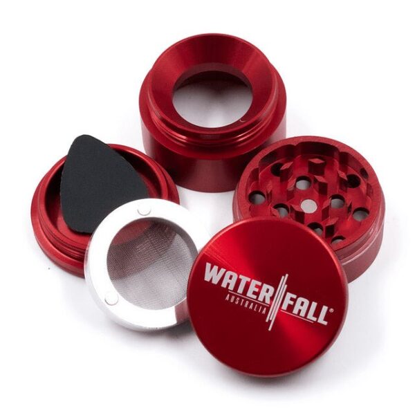 43mm-4-PieceGrinder-Red-4.jpg Waterfall 4-Piece Dry Herb Grinder with Removable Screen – Gloss (43mm)