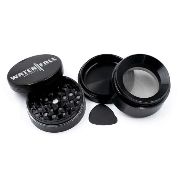 63mm-4-PieceGrinder-Black-3.png Waterfall 4-Piece Dry Herb Grinder with Removable Screen (63mm)